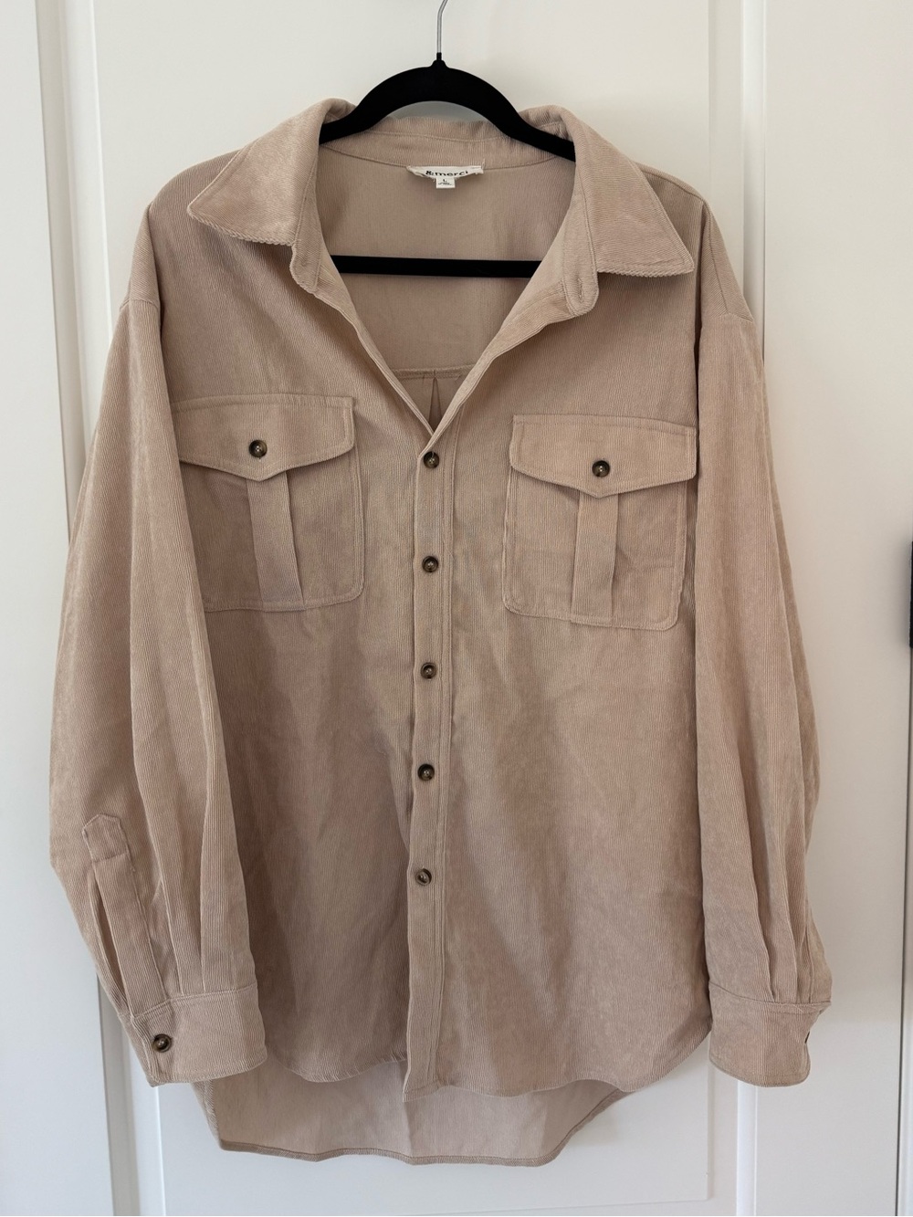 Women’s Beige Corduroy Button-Up Jacket Shirt